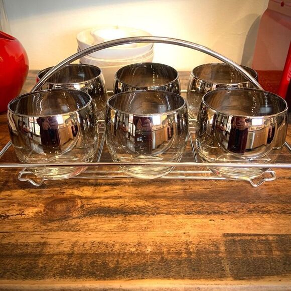 MCM VINTAGE 6 Lowball Glasses with Carrier - Picture 3 of 9